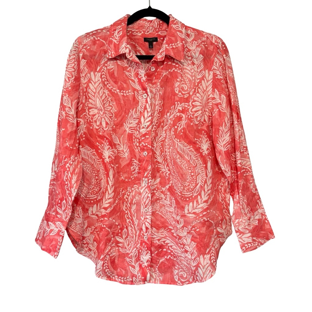 NWT, Talbots Linen Boyfriend Shirt - Brushed Paisley, Sz Petite Lg - Picture 12 of 16